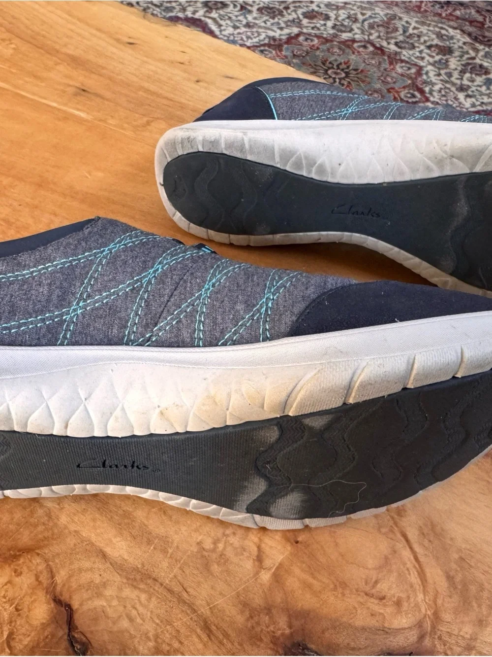 Clarks Women’s Gray Slip-On Sneakers with Teal Accents, Size 8 Medium